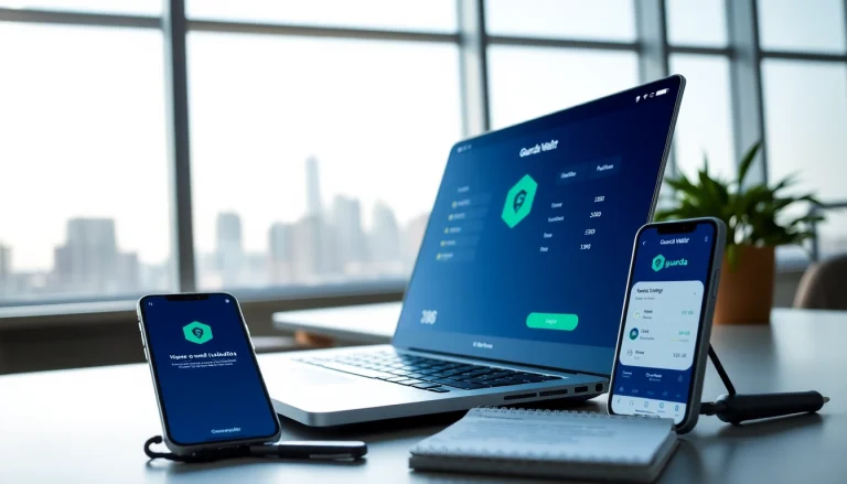 Manage your digital assets with guarda wallet shown on a laptop screen.