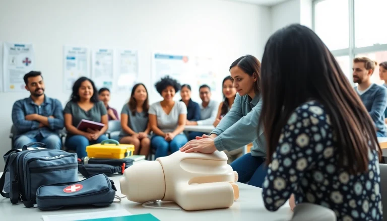 Demonstrating First Aid techniques during a professional training session with engaged participants.