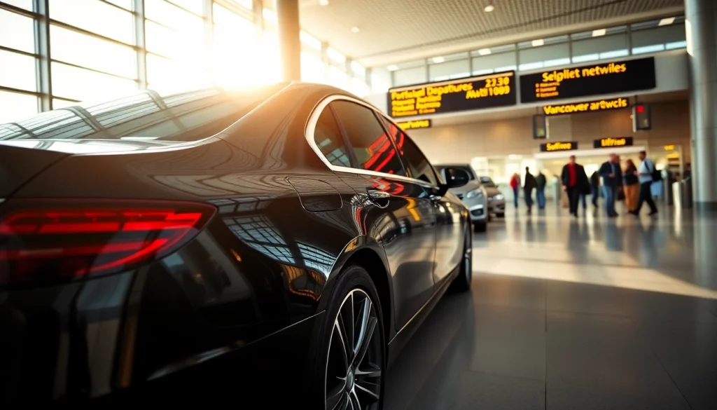 Providing car service from Vancouver airport with luxury vehicles in a modern terminal setting.