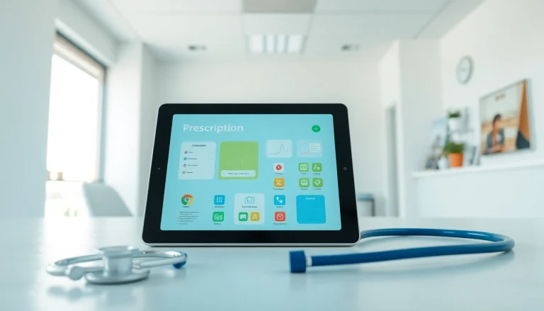Interactive tablet showcasing top rated prescription applications in a patient-friendly environment.