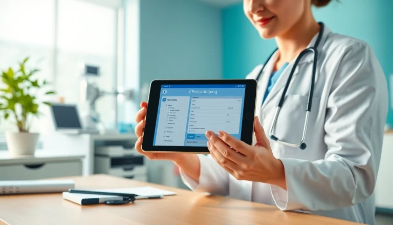 Evaluate eprescribing software reviews while a provider interacts with a digital tablet.