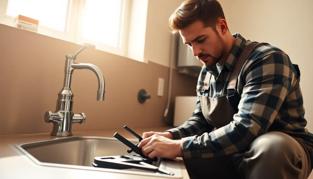 Plumbing Lacey Wa professional plumber examining pipes in a modern home setting.